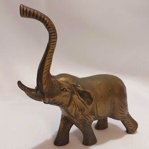 Vtg Solid Brass Small Elephant W/ Raised Trunk For Good Luck